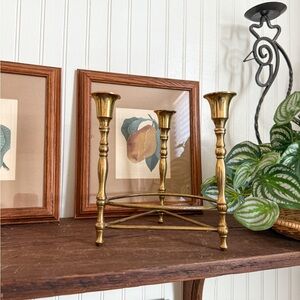 Vintage brass triple candle holder